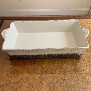 Certified International Renaissance Ivory by Karidesign tray with metal stand